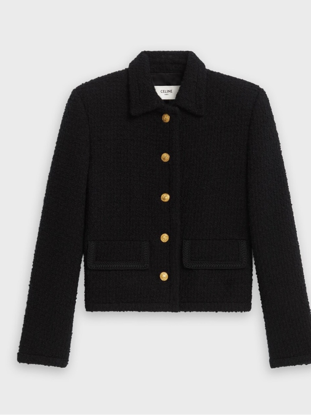 Celine Chasseur Jacket in Bouclé Tweed Black Button-Front Jacket Like New